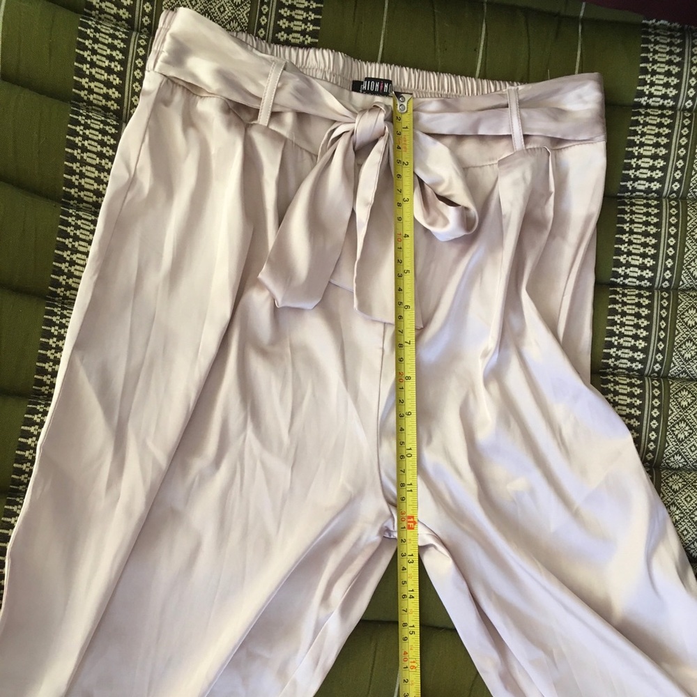 Fashion Nova Size S Champagne Gold Satin Pants With Waist Sash & Flared Leg